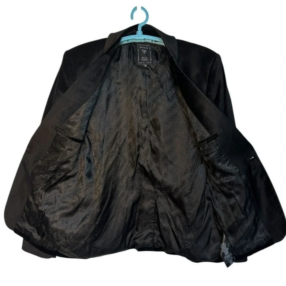 Guess Los Angeles‎ Mens Black Velvet Single Button Blazer Dark Academia Luxury M